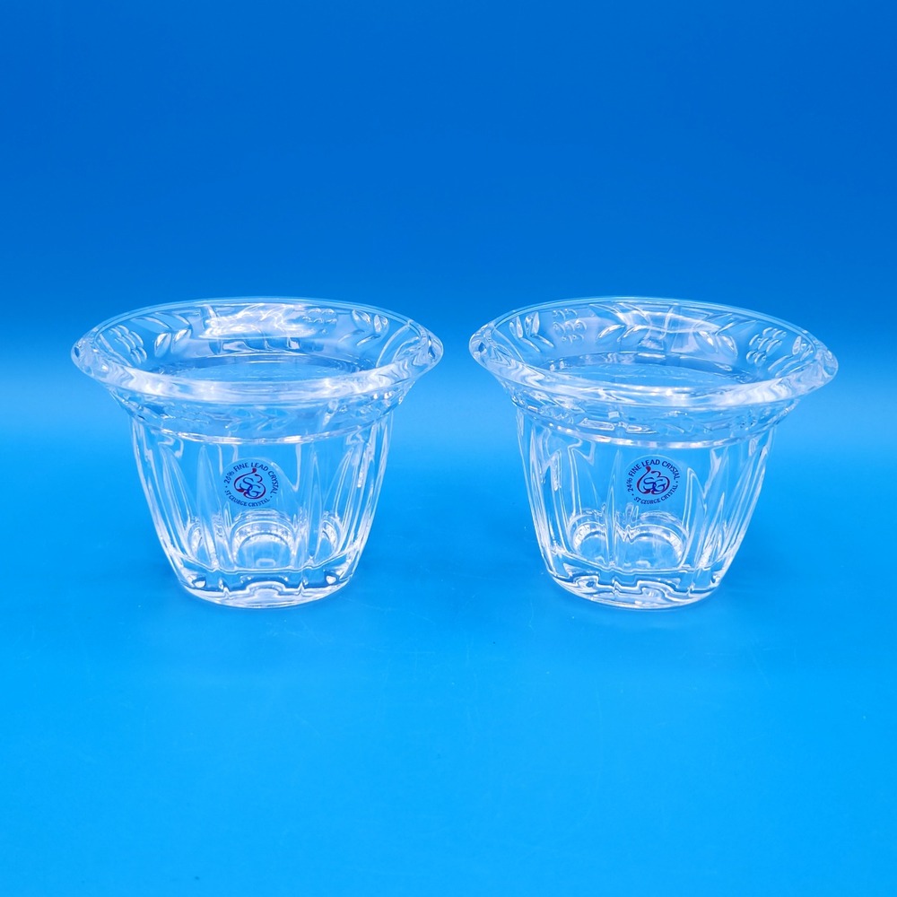 St George Crystal 24% Fine Lead Crystal Votive Candle Holders Set of 2 Floral
